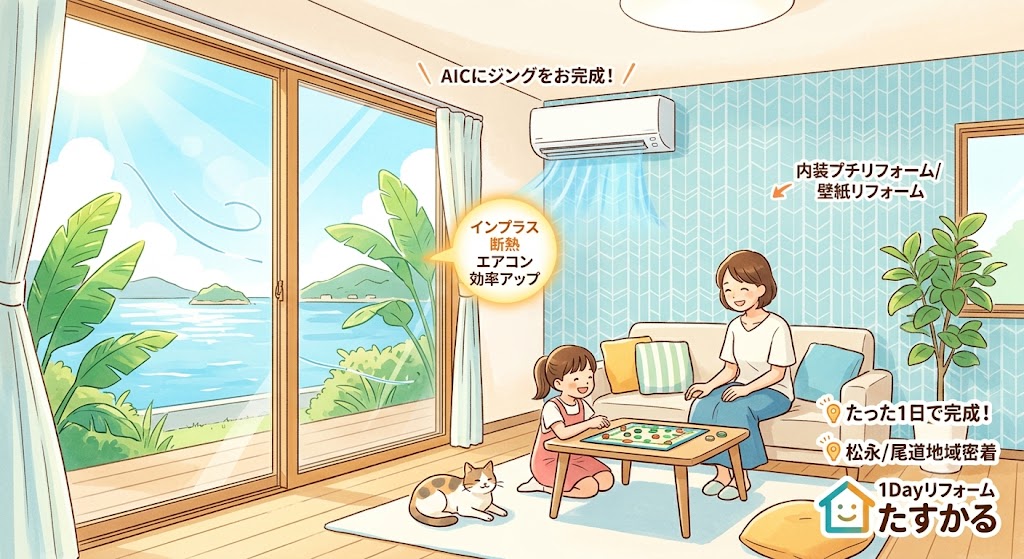 リビングリフォーム/窓/壁紙/クロス張替えリフォーム/松永/尾道